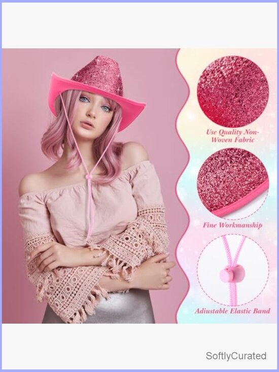 12 Pcs Glitter Cowboy Hat & Bandanas Set Western Party Costume Unisex main image 5